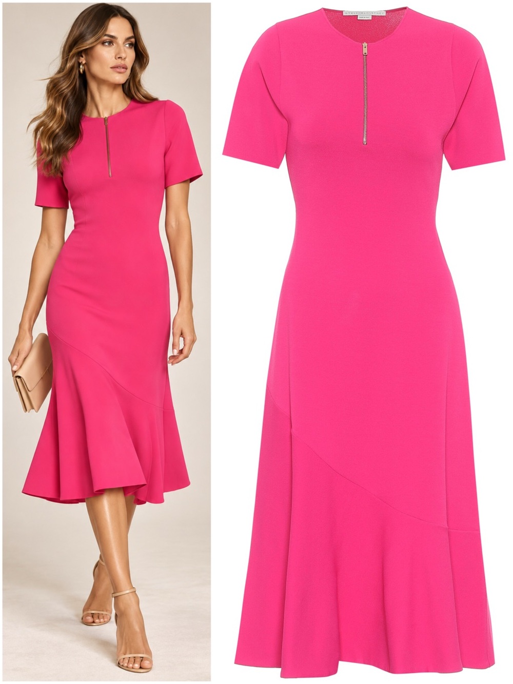 Stella McCartney Cerise Pink Compact Knit Fit & Flare Midi Dress IT 40 US 4 NWT